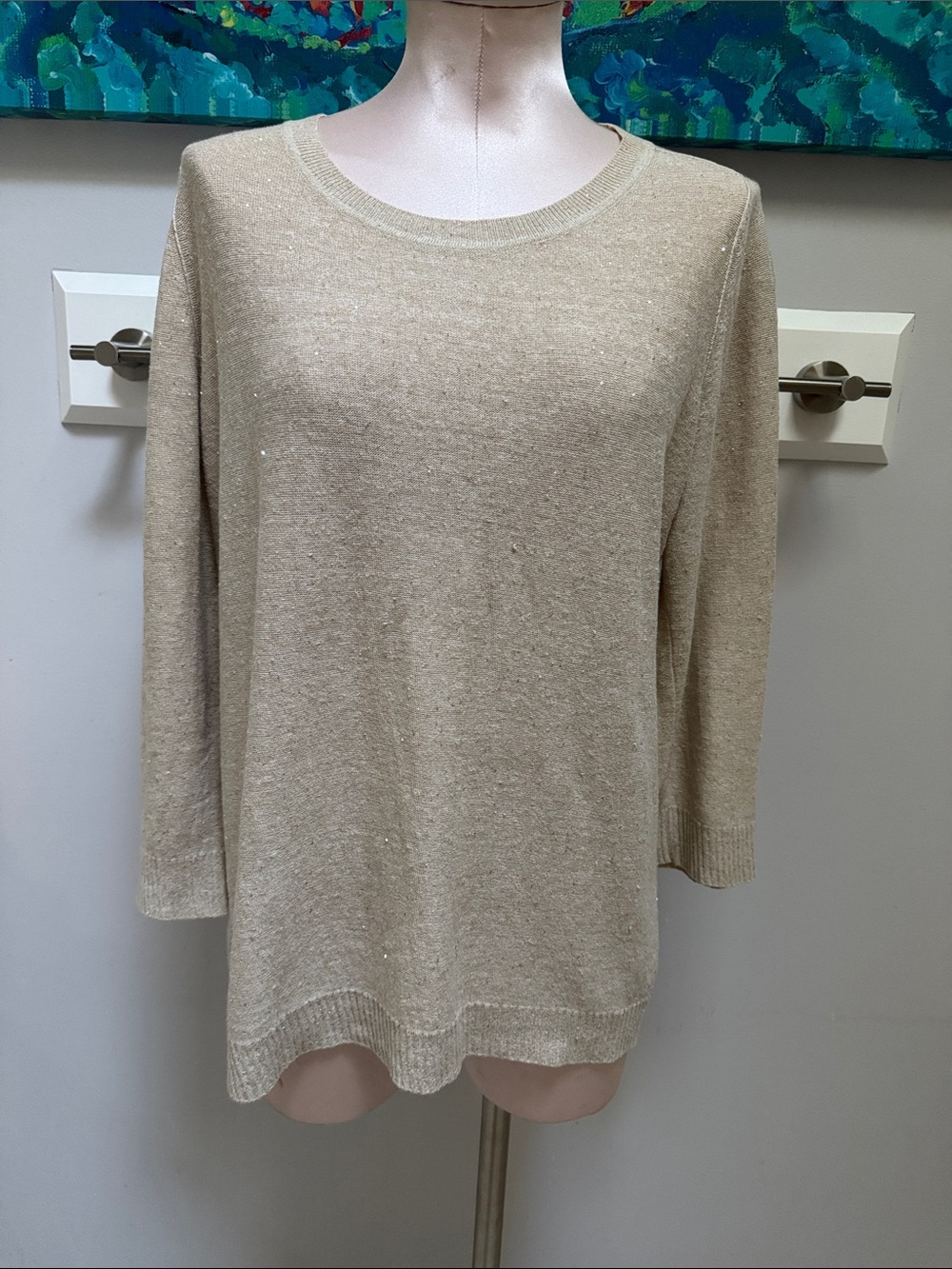 Bergdorf Goodman Lafayette 148 Sparkle Knit Crewneck Sweater Sz.L
